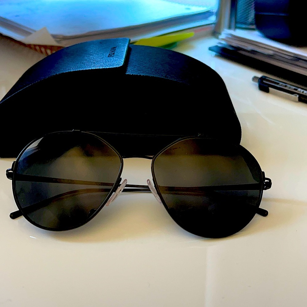 PRADA; Black, lightweight metal frame aviators